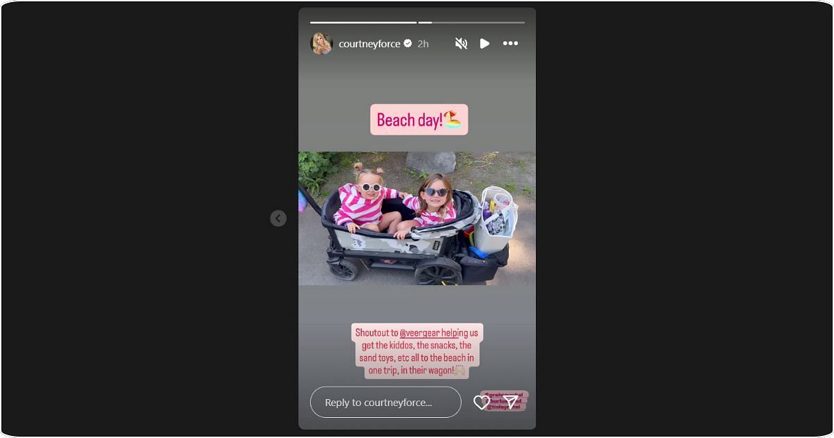 Graham Rahal's wife, Courtney Force, shared a post of her beach day outing with her children. Image: @courtneyforce via Instagram